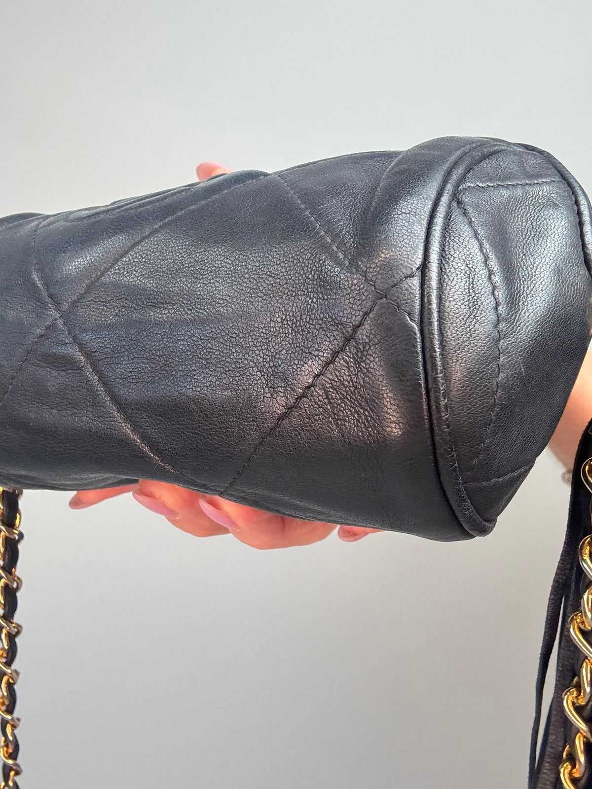 Chanel Vintage 1986–1988 Quilted Lambskin Tassel Camera Bag — Black