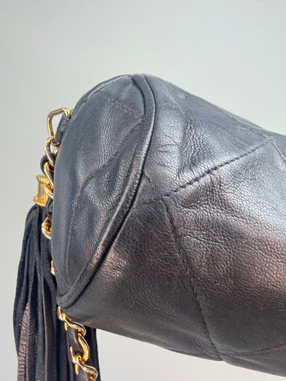 Chanel Vintage 1986–1988 Quilted Lambskin Tassel Camera Bag — Black