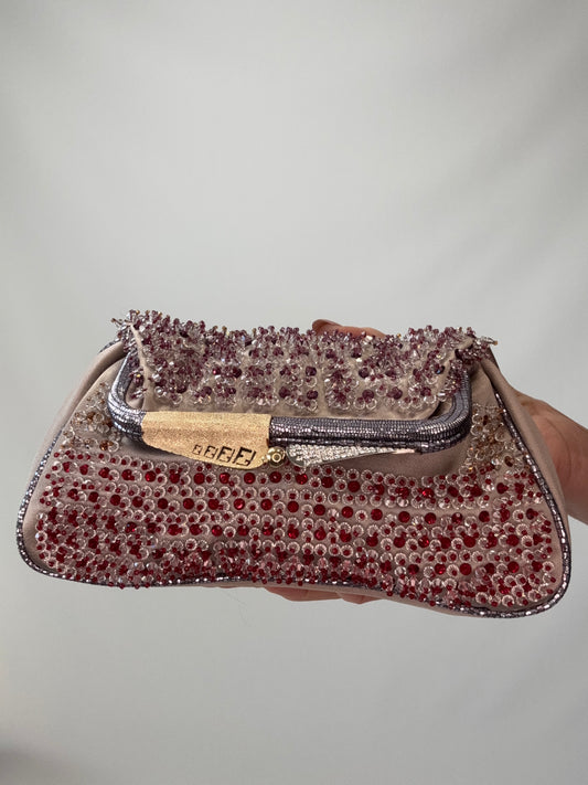 Fendi Rare Swarovski Beaded Kiss Lock Clutch