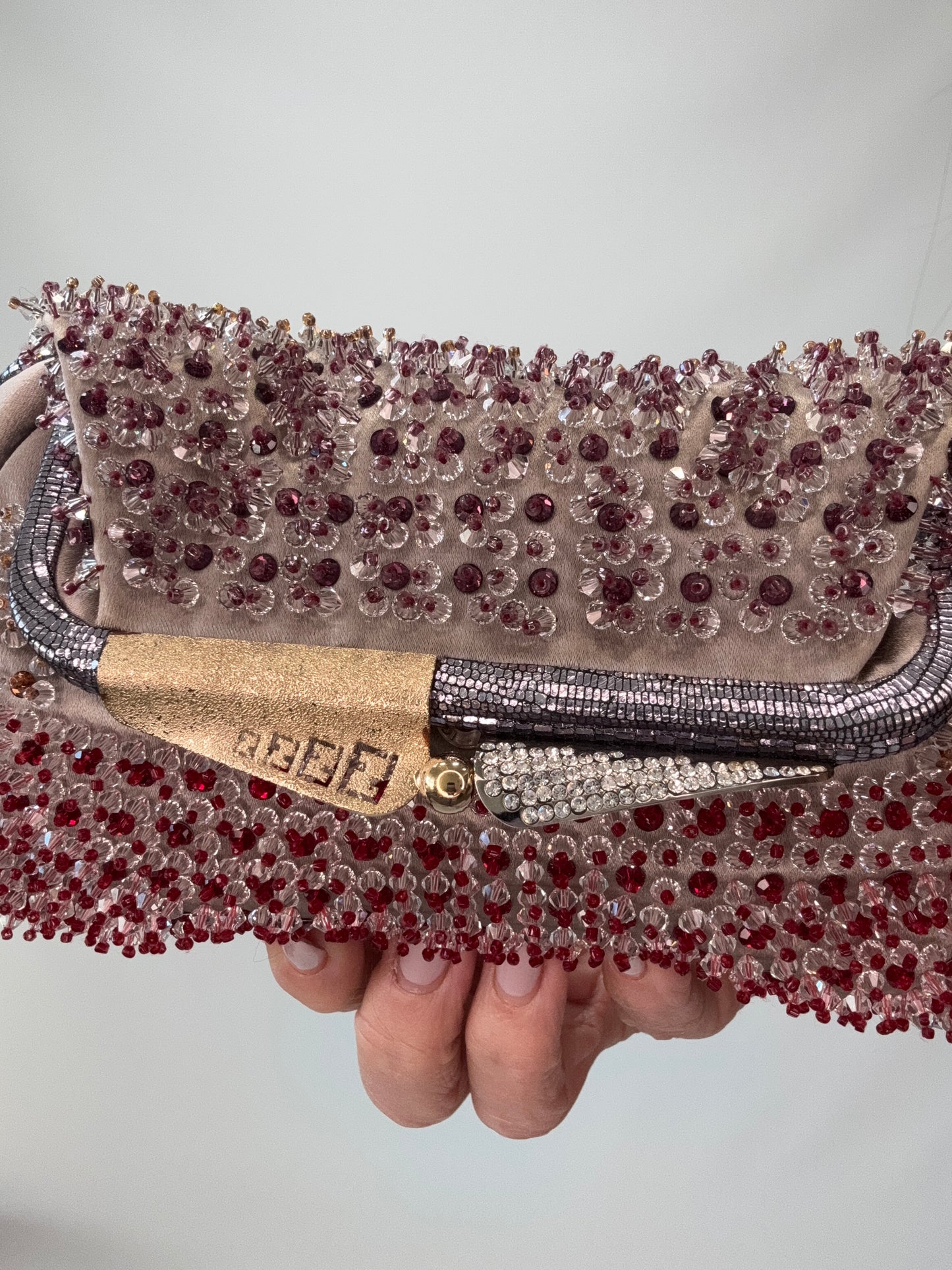 Fendi Rare Swarovski Beaded Kiss Lock Clutch