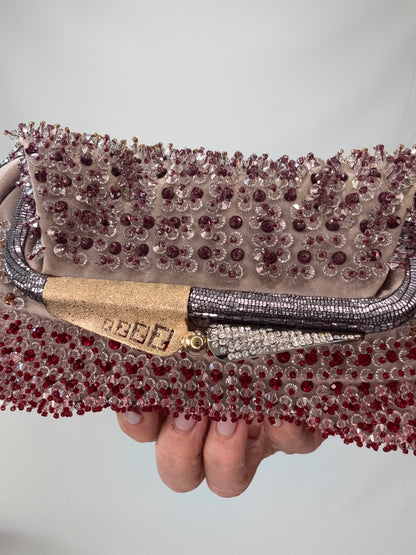 Fendi Rare Swarovski Beaded Kiss Lock Clutch