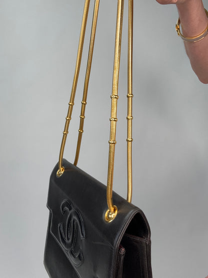 Chanel Vintage Coco Mark Flap Lambskin With  Snake Chain Bag