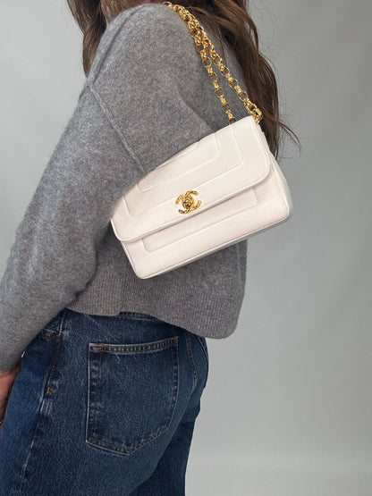 Chanel Rare Mini Sqaure Bijoux Chain Flap- White