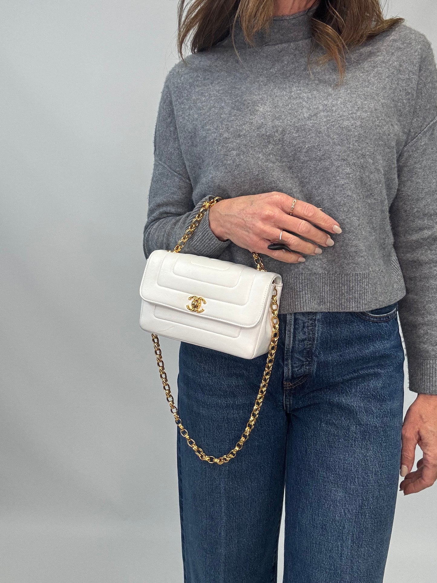 Chanel Rare Mini Sqaure Bijoux Chain Flap- White