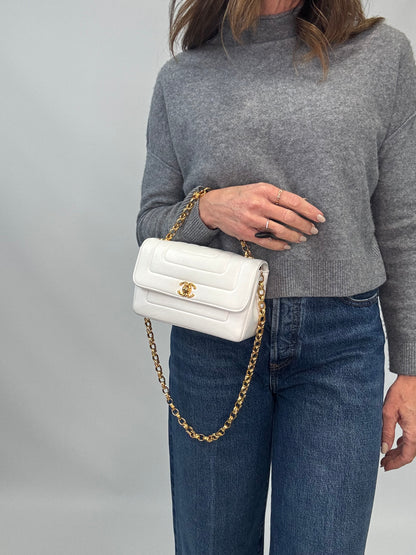 Chanel Rare Mini Sqaure Bijoux Chain Flap- White