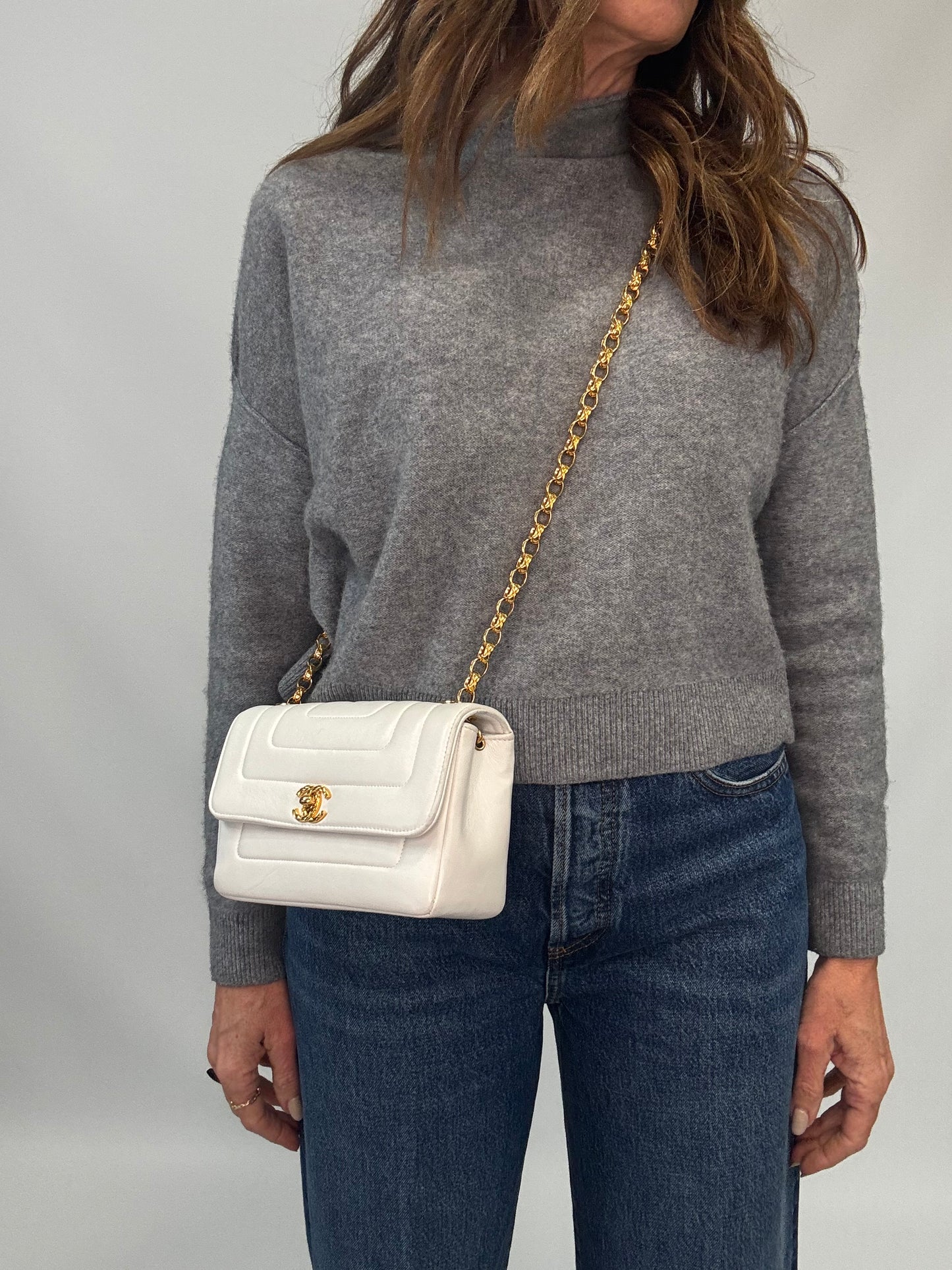 Chanel Rare Mini Sqaure Bijoux Chain Flap- White