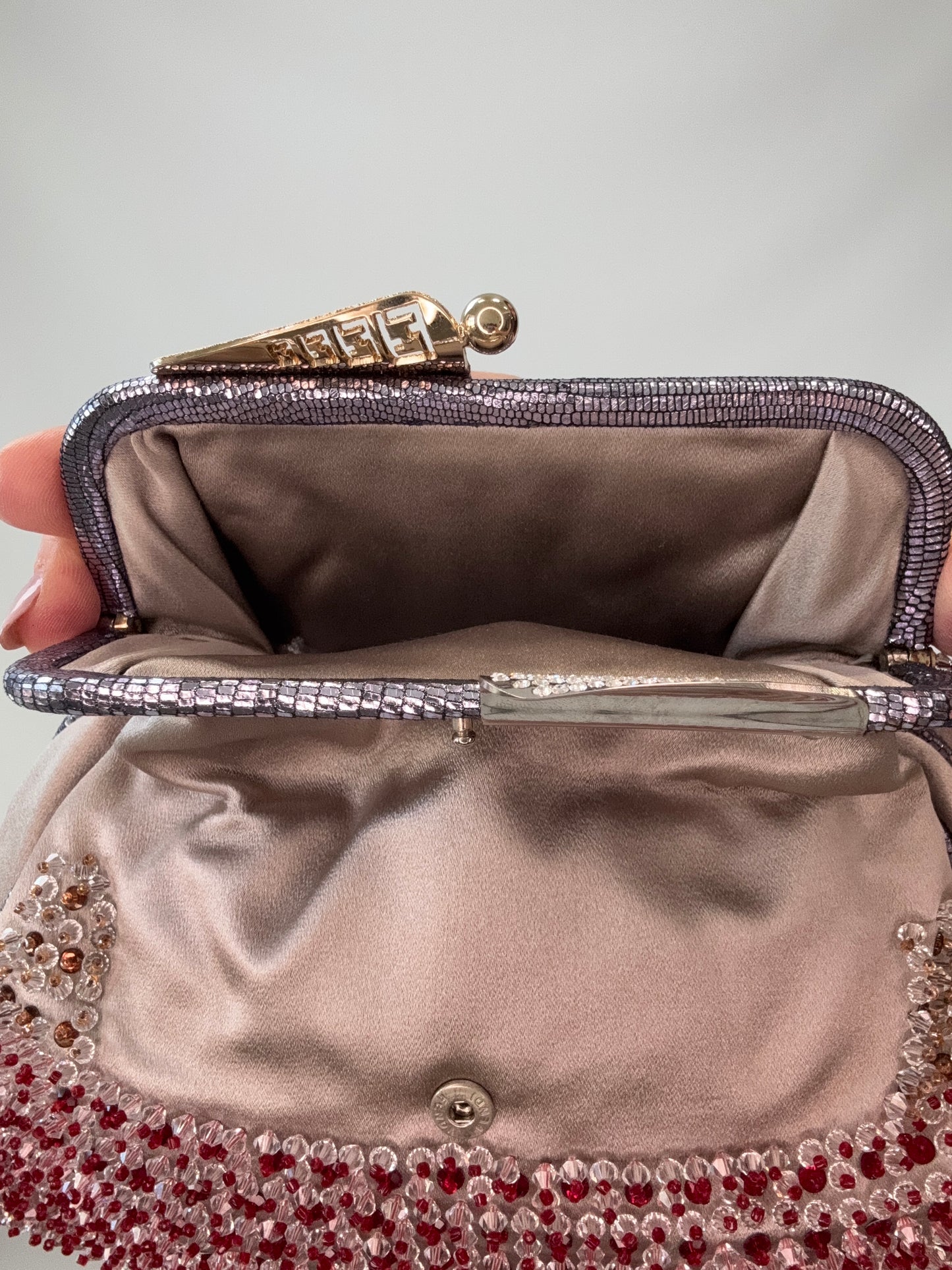 Fendi Rare Swarovski Beaded Kiss Lock Clutch