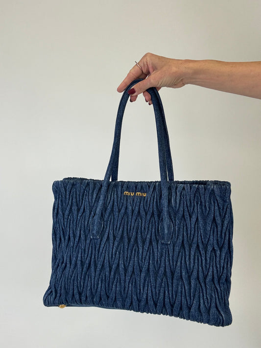 MiuMiu Matelasse Denim Tote Bag