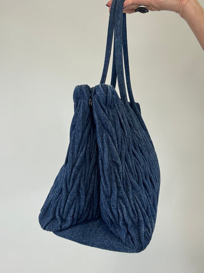 MiuMiu Matelasse Denim Tote Bag