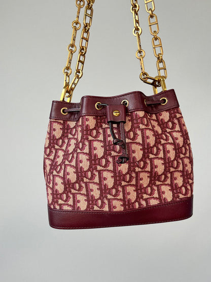 Christian Dior Oblique Drawstring Chain Bucket Bag- Burgundy