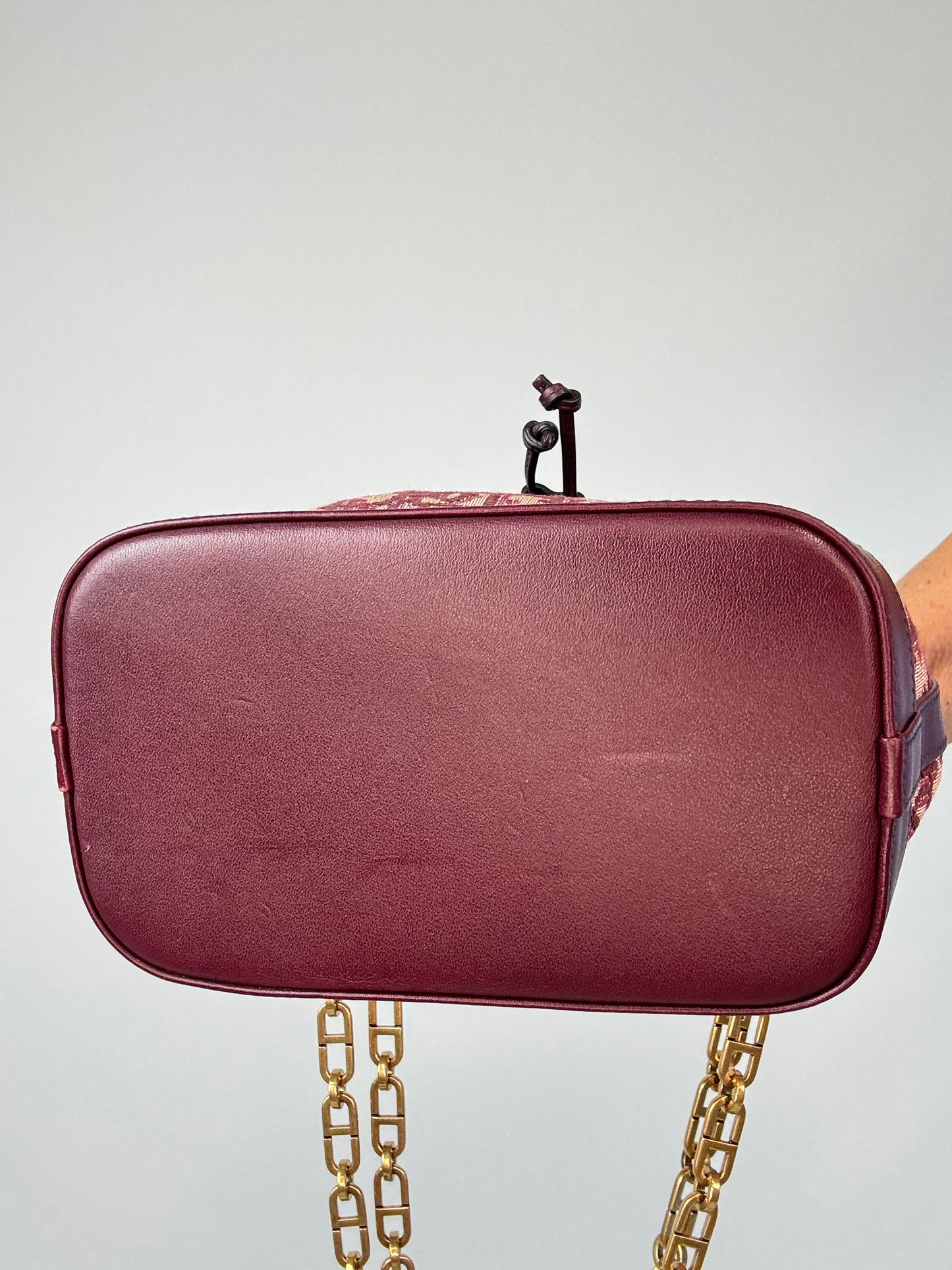 Christian Dior Oblique Drawstring Chain Bucket Bag- Burgundy