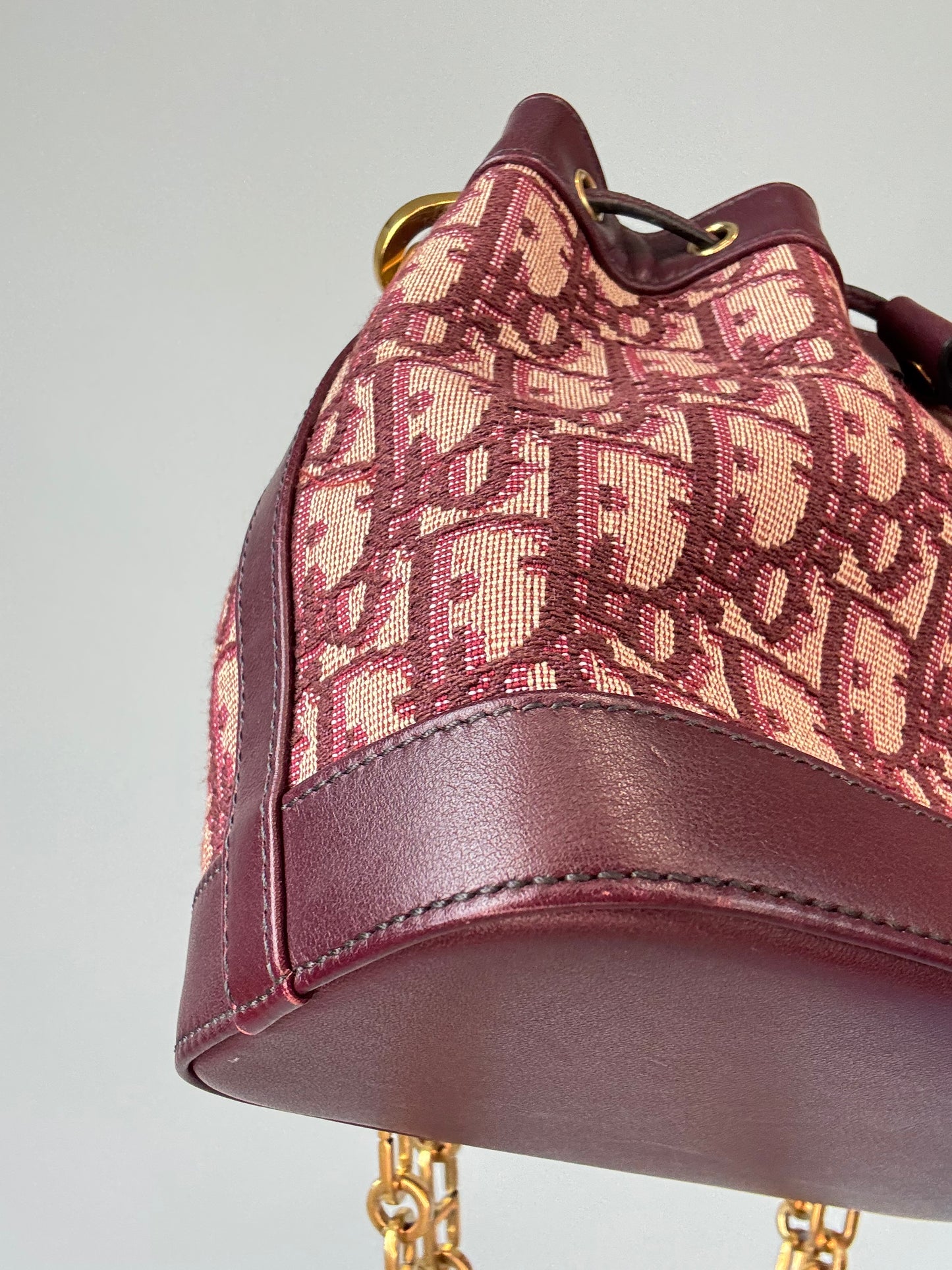 Christian Dior Oblique Drawstring Chain Bucket Bag- Burgundy