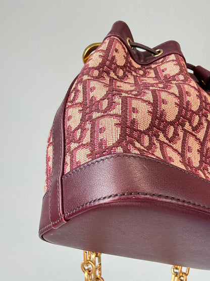 Christian Dior Oblique Drawstring Chain Bucket Bag- Burgundy