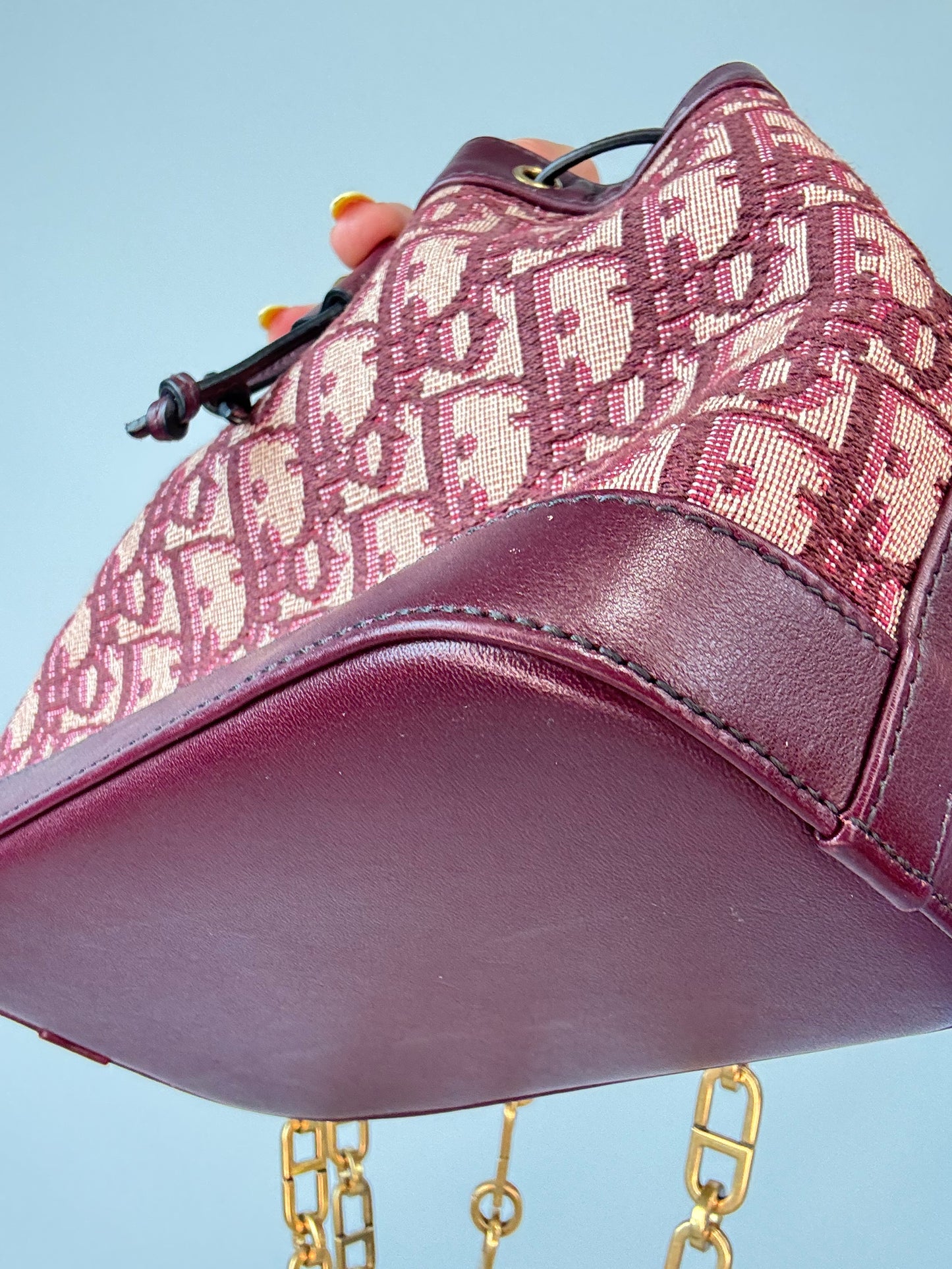 Christian Dior Oblique Drawstring Chain Bucket Bag- Burgundy