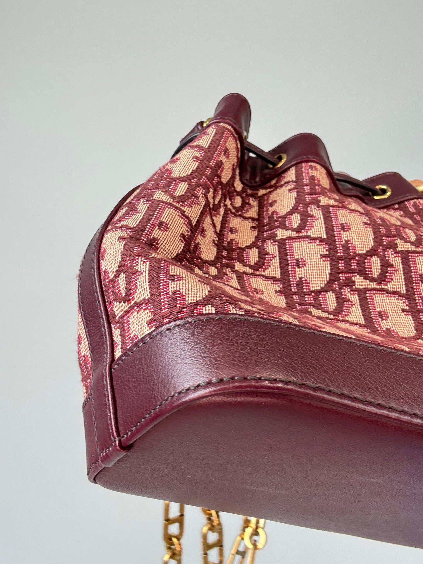 Christian Dior Oblique Drawstring Chain Bucket Bag- Burgundy
