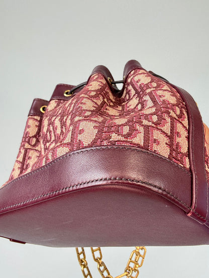 Christian Dior Oblique Drawstring Chain Bucket Bag- Burgundy