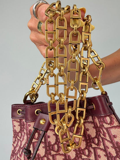 Christian Dior Oblique Drawstring Chain Bucket Bag- Burgundy
