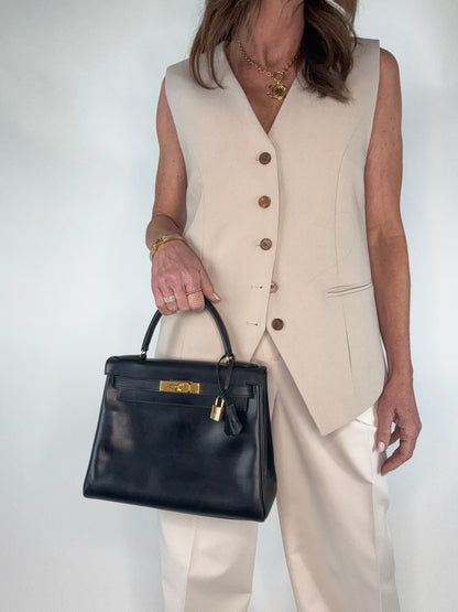 Hermes Vintage Kelly 28 Box Calfskin Leather Gold Hardware