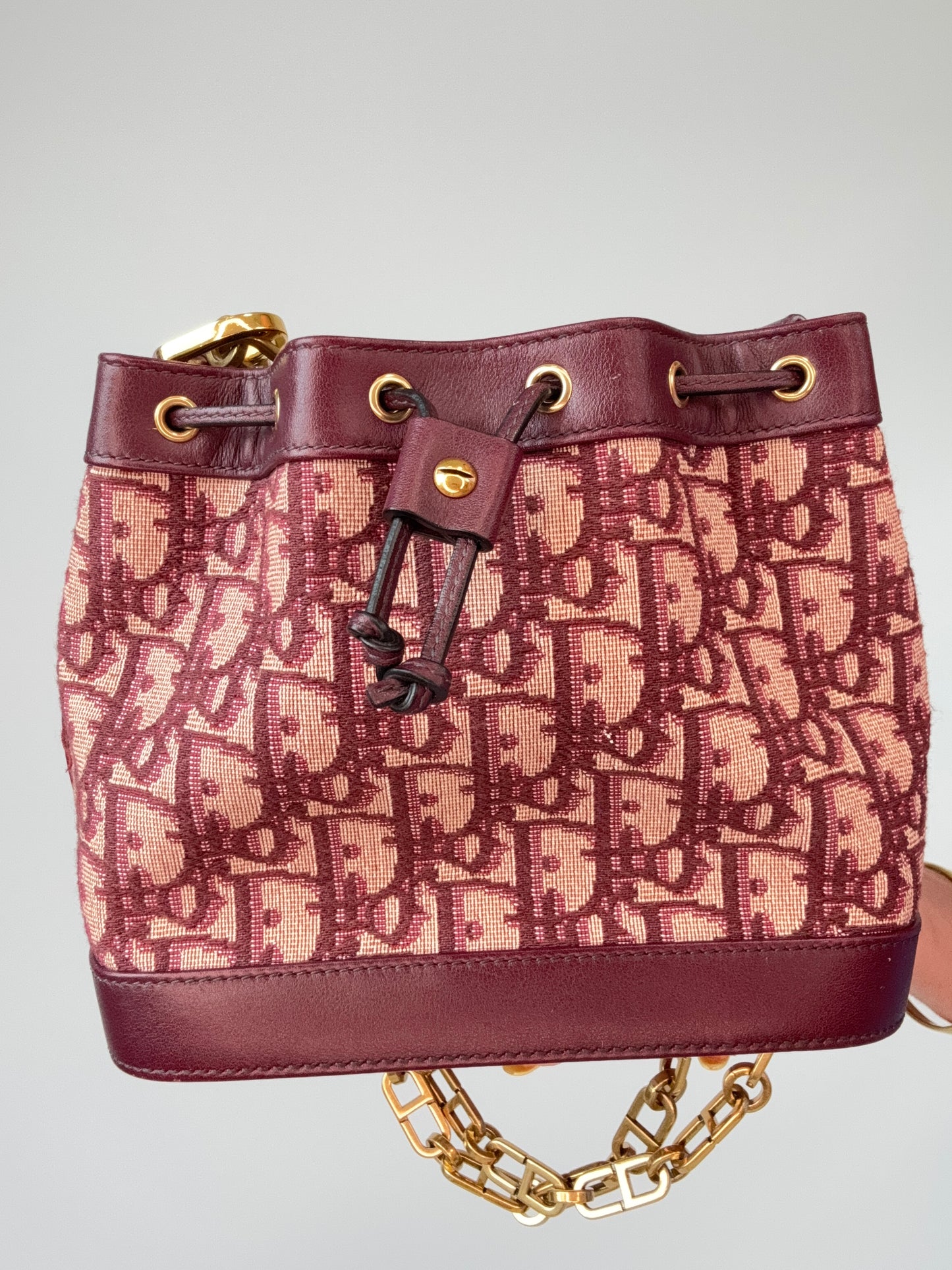 Christian Dior Oblique Drawstring Chain Bucket Bag- Burgundy