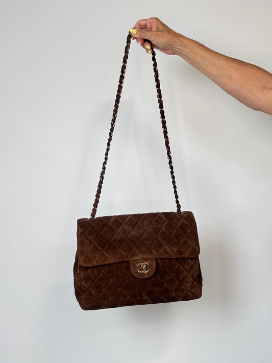 Chanel Vintage DEKAMATRASSE 30 Flap Bag- Brown Suede