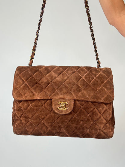 Chanel Vintage DEKAMATRASSE 30 Flap Bag- Brown Suede