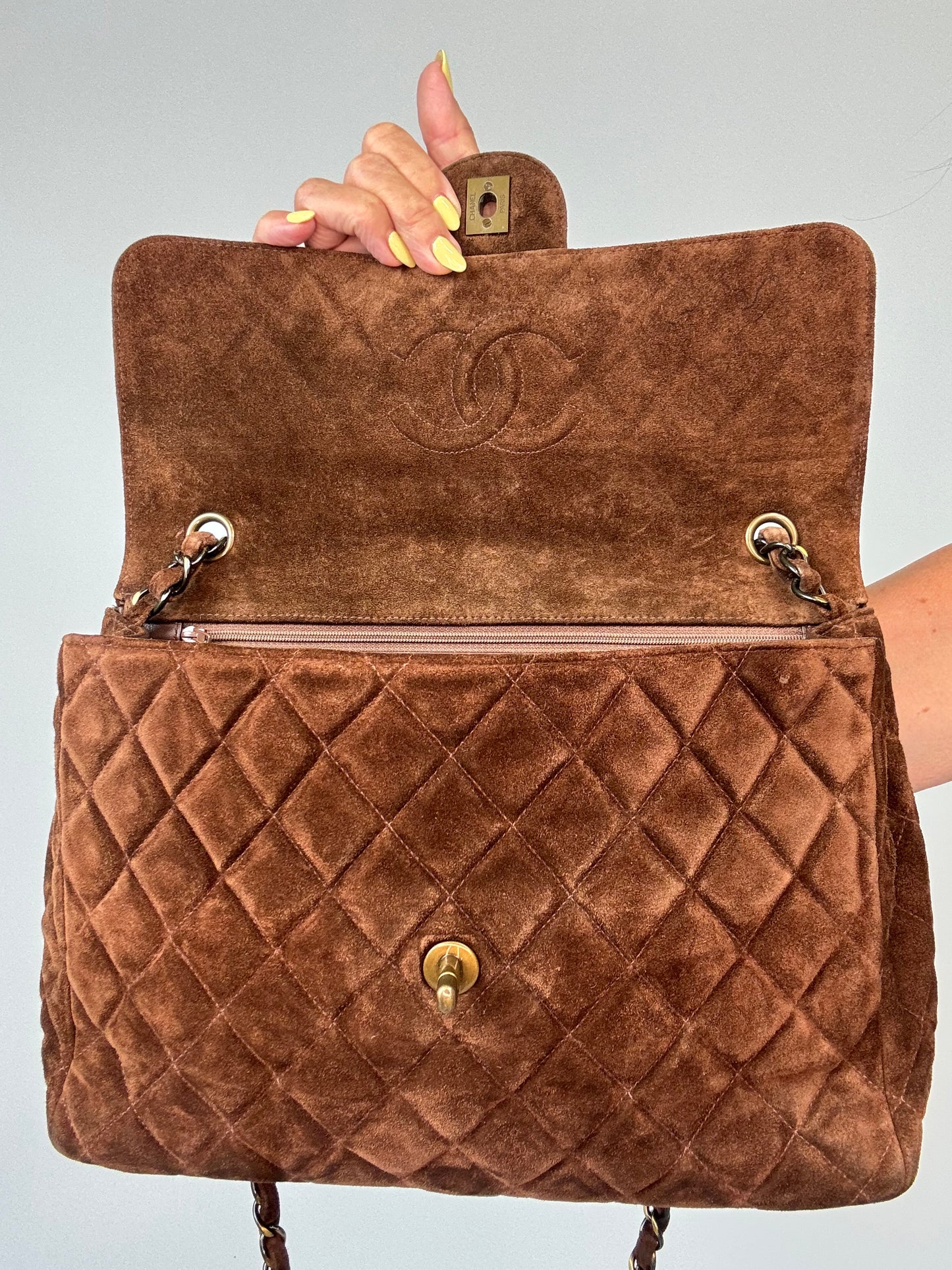 Chanel Vintage DEKAMATRASSE 30 Flap Bag- Brown Suede