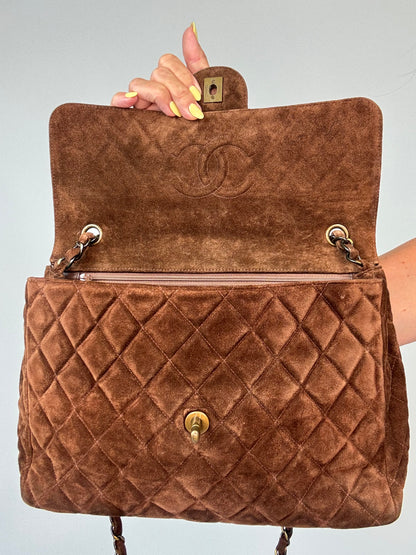 Chanel Vintage DEKAMATRASSE 30 Flap Bag- Brown Suede