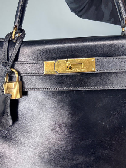 Hermes Vintage Kelly 28 Box Calfskin Leather Gold Hardware