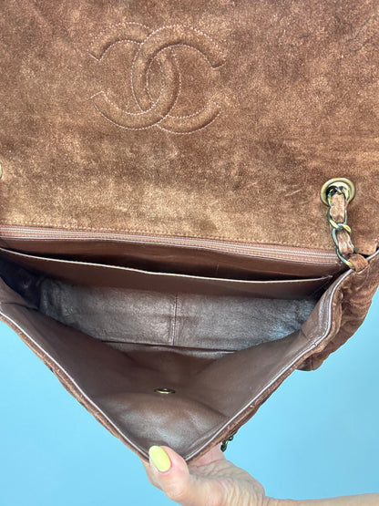 Chanel Vintage DEKAMATRASSE 30 Flap Bag- Brown Suede