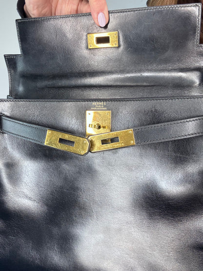 Hermes Vintage Kelly 28 Box Calfskin Leather Gold Hardware