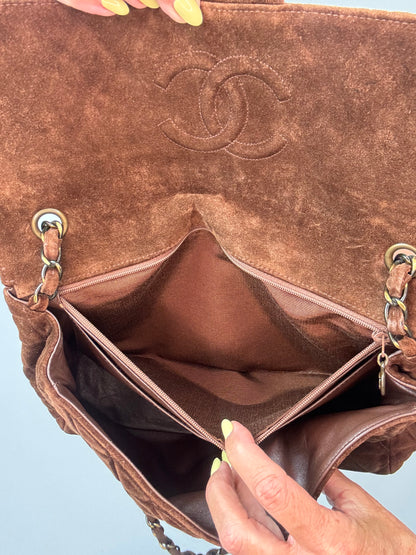Chanel Vintage DEKAMATRASSE 30 Flap Bag- Brown Suede