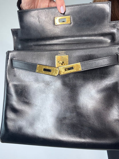 Hermes Vintage Kelly 28 Box Calfskin Leather Gold Hardware