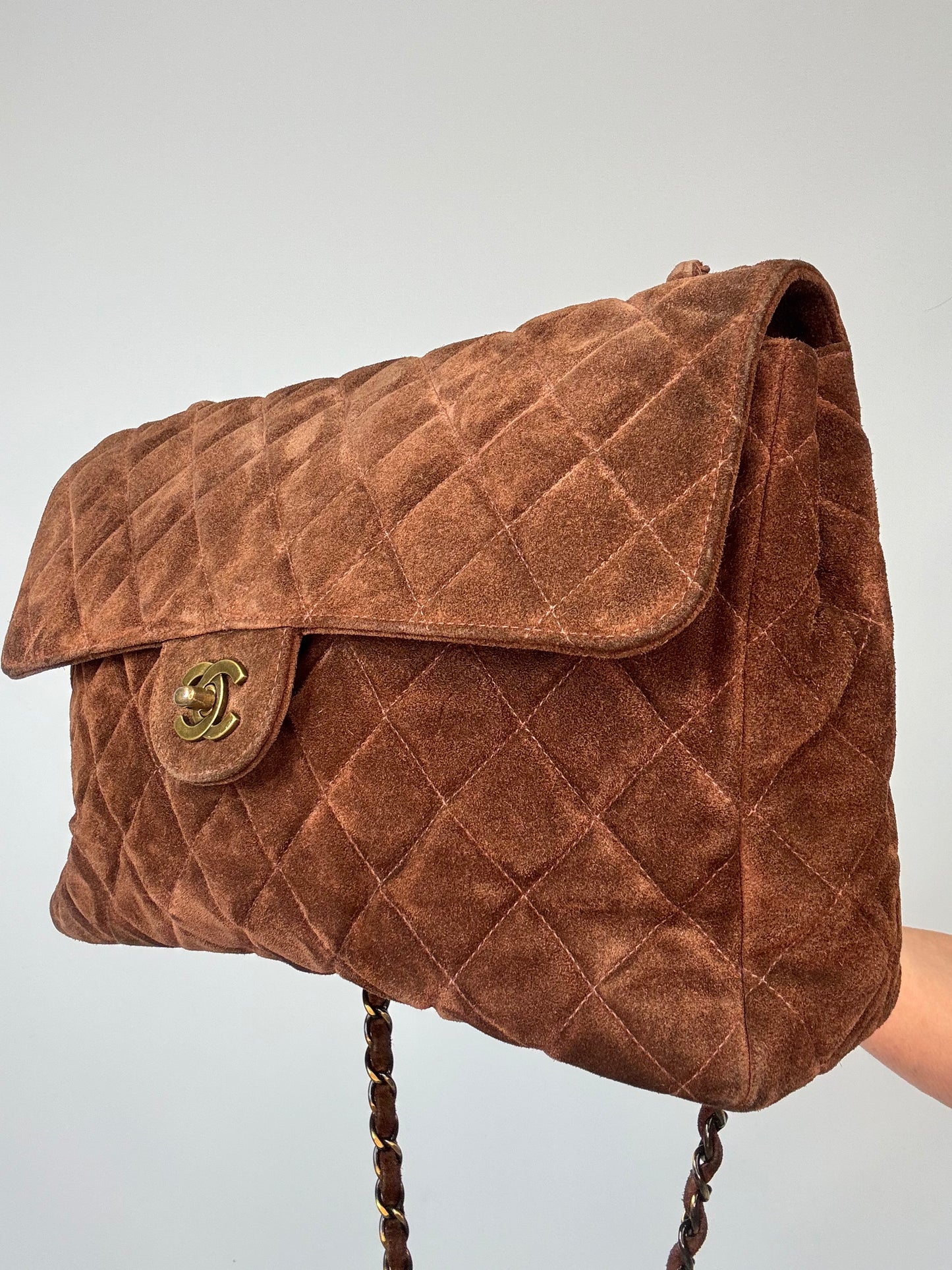 Chanel Vintage DEKAMATRASSE 30 Flap Bag- Brown Suede