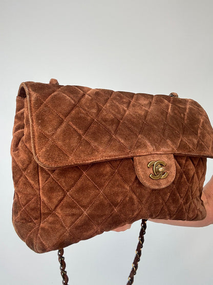 Chanel Vintage DEKAMATRASSE 30 Flap Bag- Brown Suede