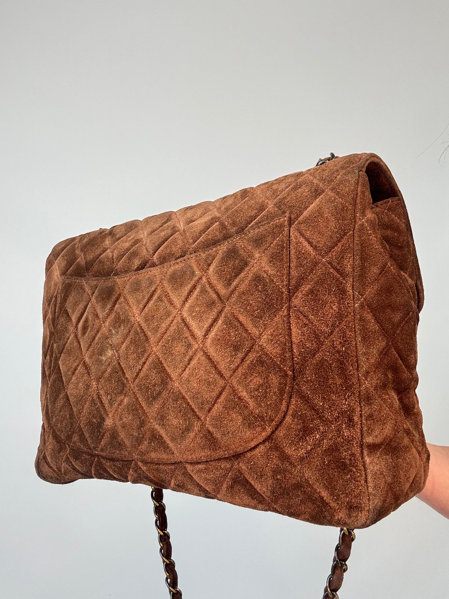 Chanel Vintage DEKAMATRASSE 30 Flap Bag- Brown Suede