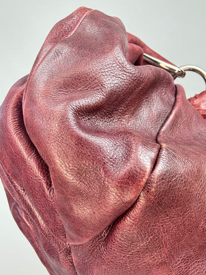 Verified Prada Early 2000s Nappa Leather Pleated Hobo Bag — Burgundy