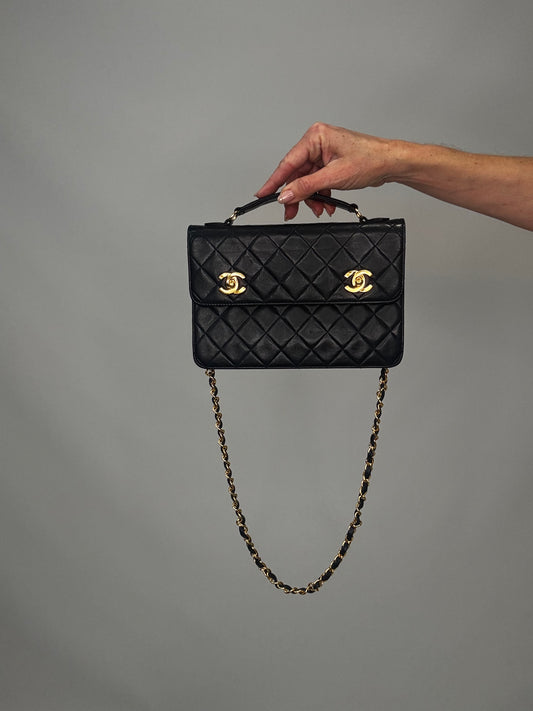 Chanel Double Turn Lock Brief Case Bag-Vintage Deep Navy/Black