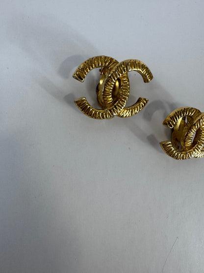 Chanel Vintage Hammered Clip On Earrings