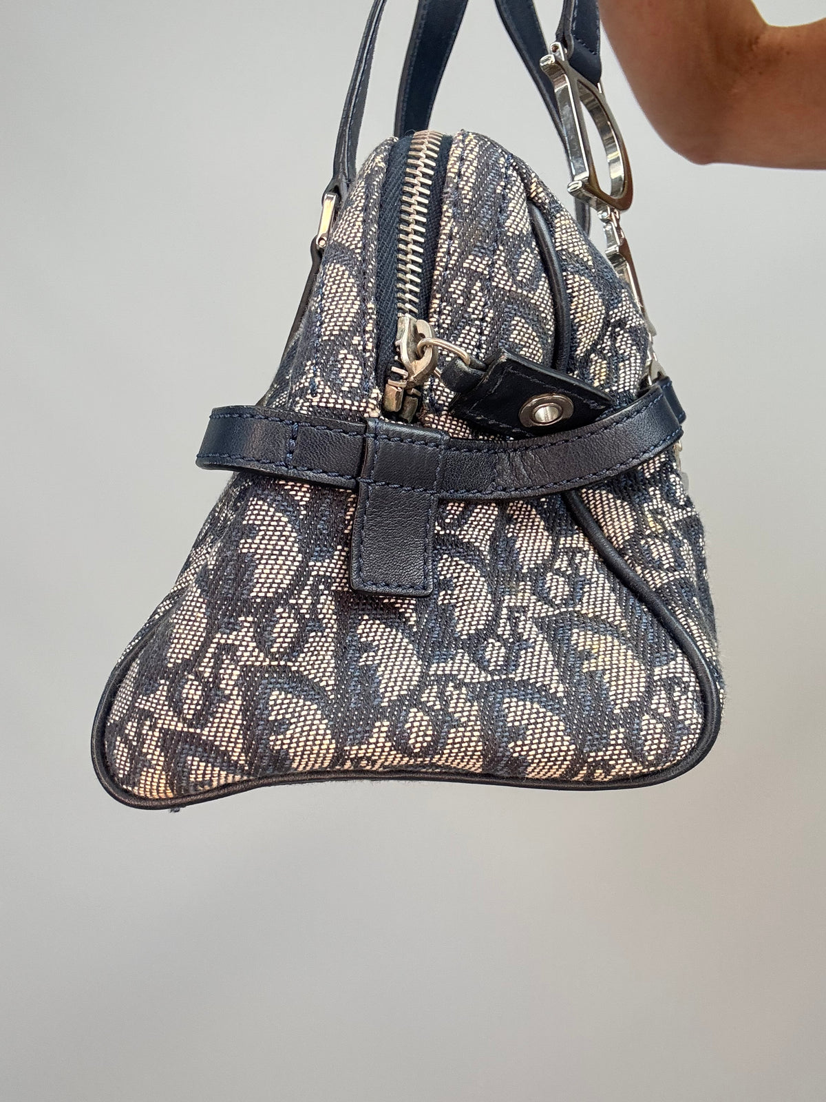 Christian Dior 2004 Trotter Logo Charm Boston Shoulder Bag — Navy