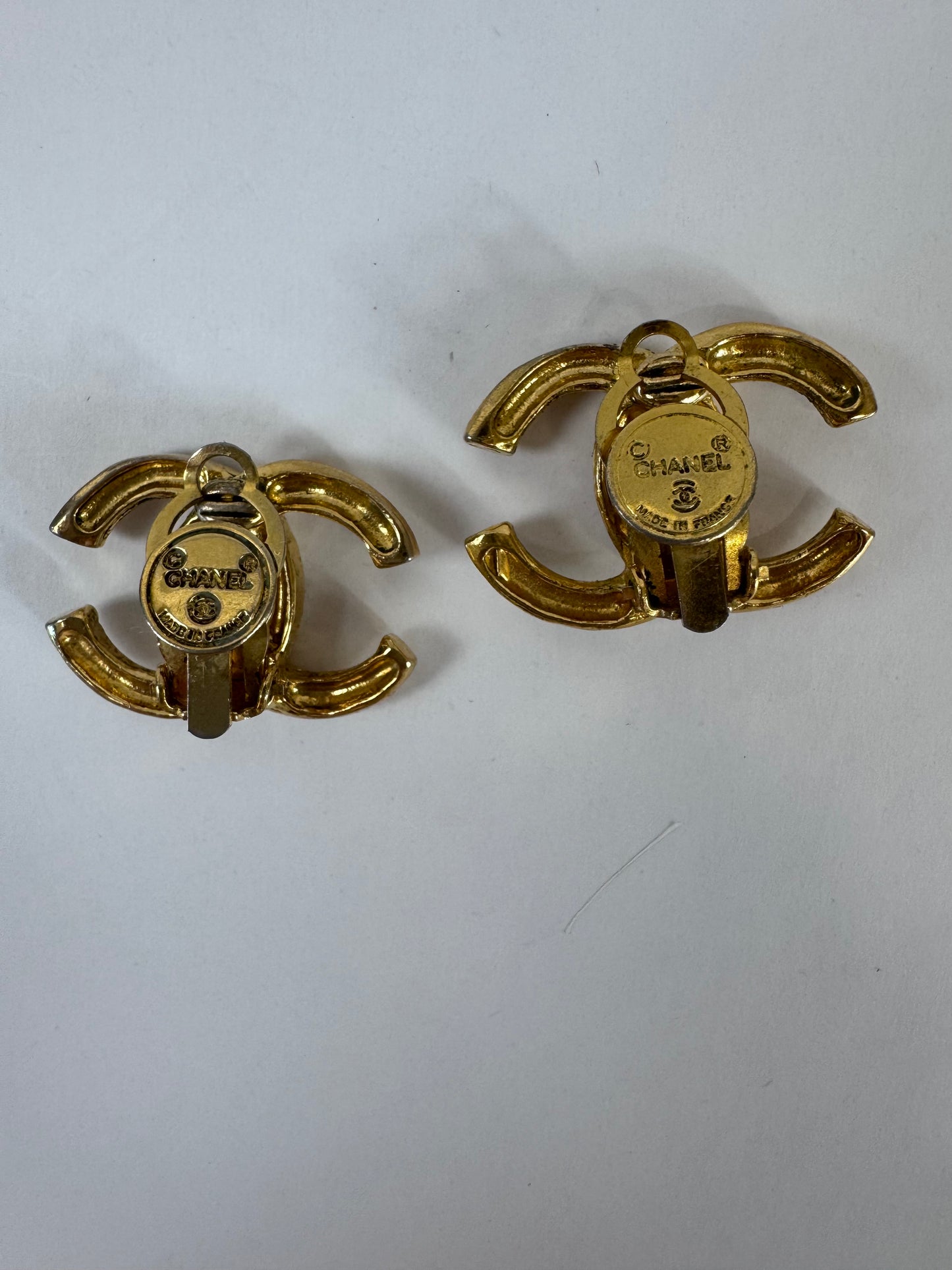 Chanel Vintage Hammered Clip On Earrings