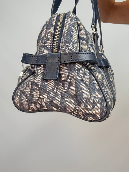 Christian Dior 2004 Trotter Logo Charm Boston Shoulder Bag — Navy