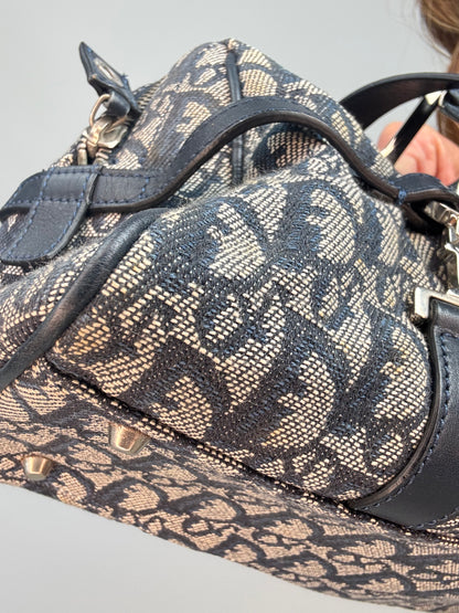 Christian Dior 2004 Trotter Logo Charm Boston Shoulder Bag — Navy