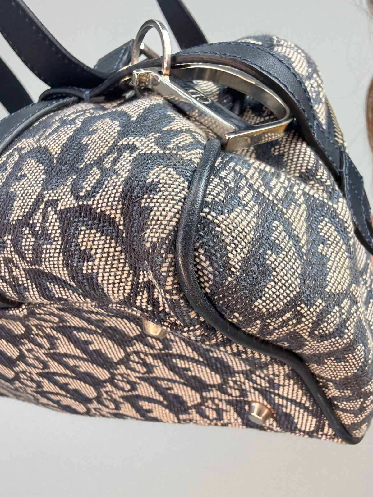 Christian Dior 2004 Trotter Logo Charm Boston Shoulder Bag — Navy