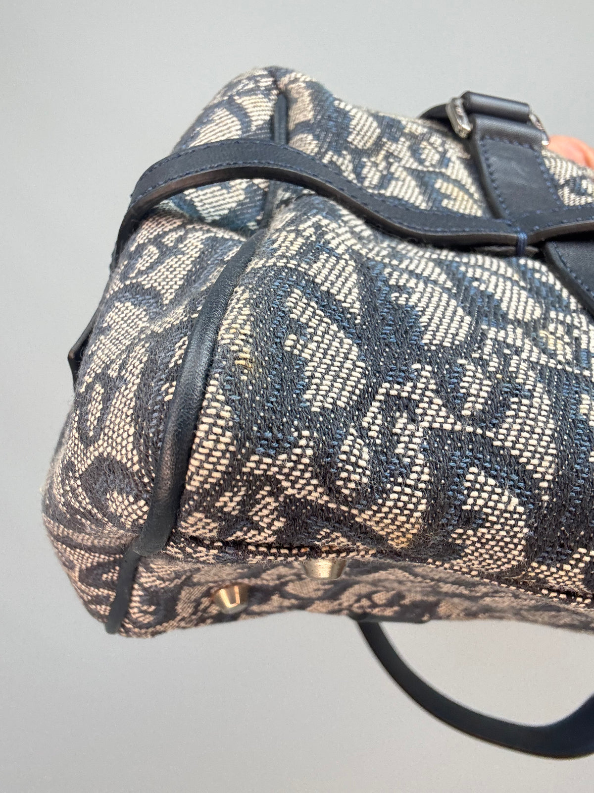 Christian Dior 2004 Trotter Logo Charm Boston Shoulder Bag — Navy