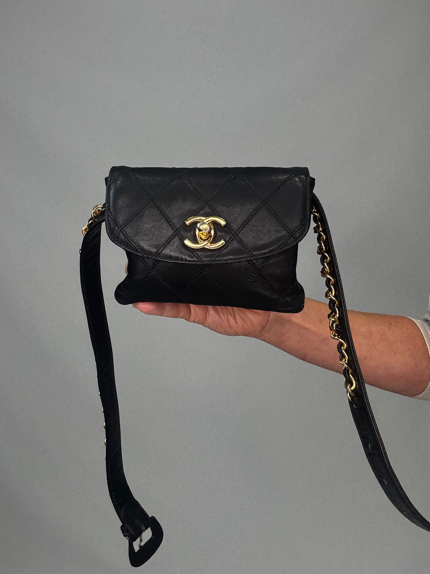 Chanel VIntage Chain Belt Bag -Black