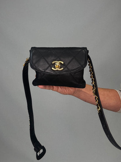 Chanel VIntage Chain Belt Bag -Black