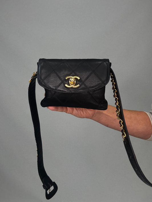 Chanel VIntage Chain Belt Bag -Black