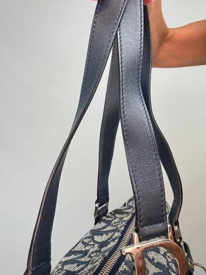 Christian Dior 2004 Trotter Logo Charm Boston Shoulder Bag — Navy