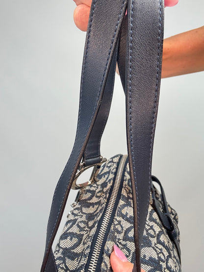 Christian Dior 2004 Trotter Logo Charm Boston Shoulder Bag — Navy