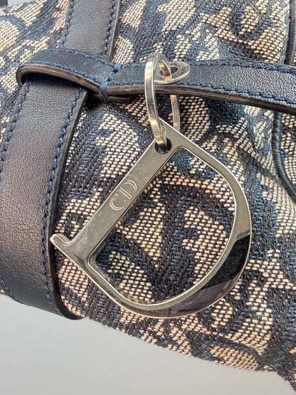 Christian Dior 2004 Trotter Logo Charm Boston Shoulder Bag — Navy